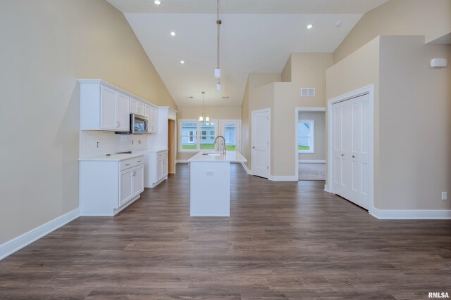 125 Beacon Harbor Cir, East Moline, IL 61244 - kitchen featuring white cabinetry, stainless steel microwave, a sink, dark wood-style floors, and visible vents