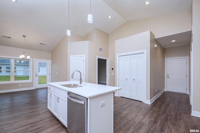 125 Beacon Harbor Cir, East Moline, IL 61244 - kitchen featuring a sink, dishwasher, hanging light fixtures, visible vents, and white cabinets