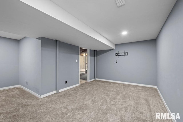 basement featuring carpet floors