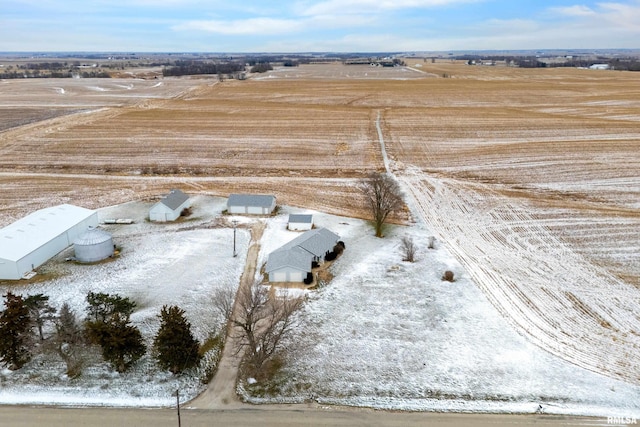 snowy aerial view with a rural view