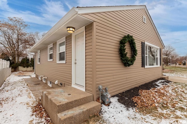 view of snow covered exterior