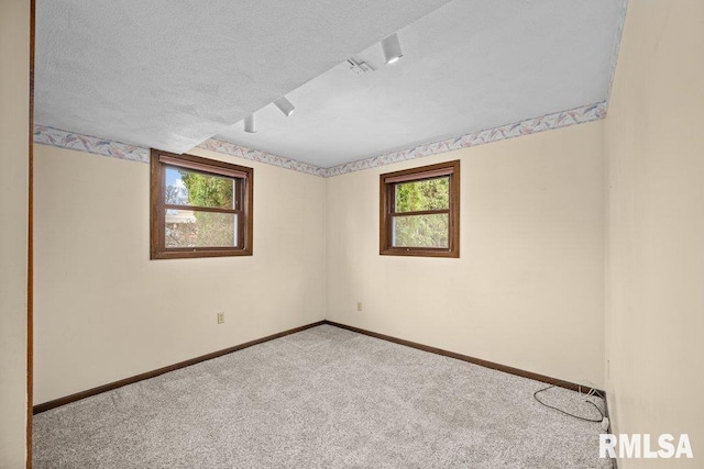 carpeted empty room featuring a textured ceiling and a wealth of natural light