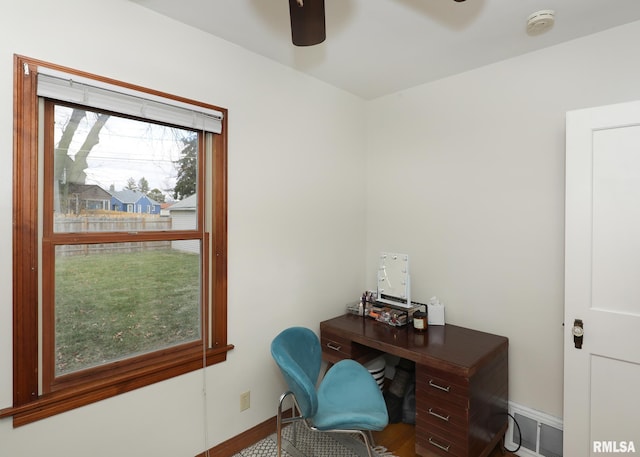 home office featuring ceiling fan