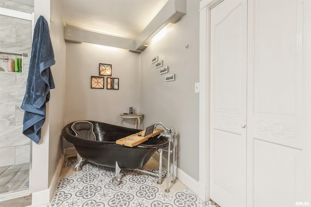 bathroom with tile patterned floors