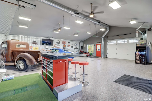 garage featuring ceiling fan