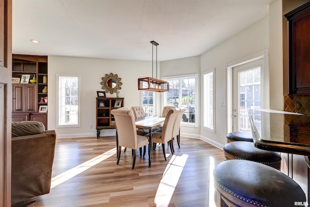 dining area with light hardwood / wood-style flooring