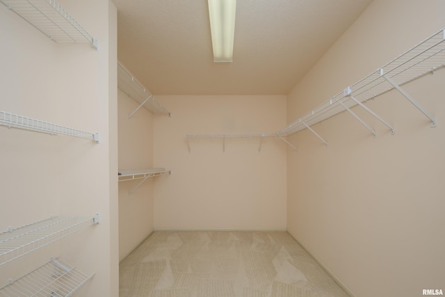 walk in closet featuring light carpet