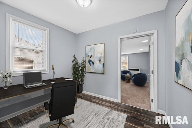 office area with hardwood / wood-style flooring