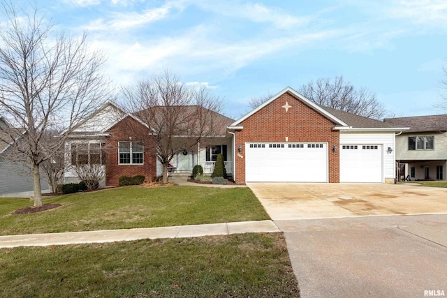 single story home with a front yard and a garage