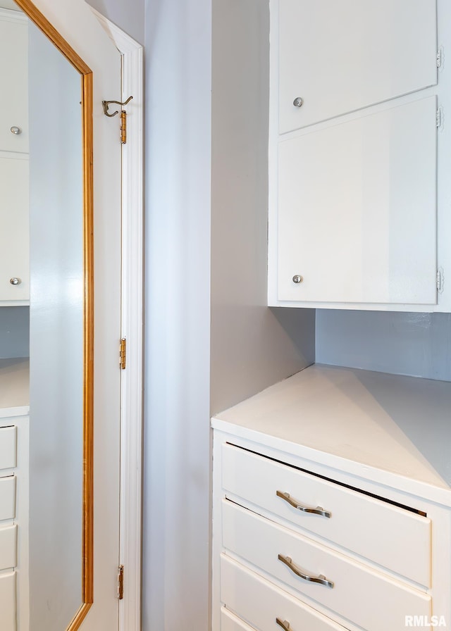 interior space featuring white cabinets