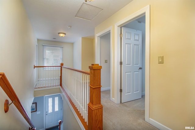 corridor featuring light carpet