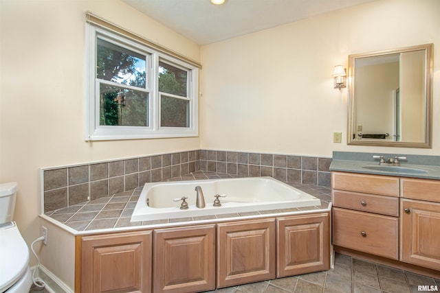 bathroom with vanity, toilet, and a bathing tub