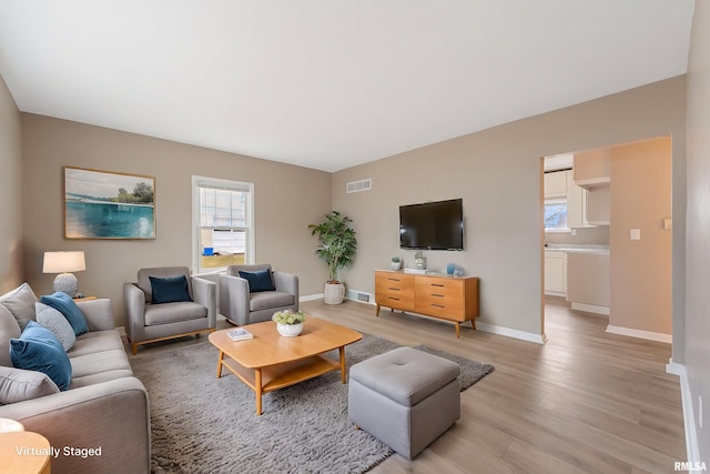 living room featuring light wood-type flooring