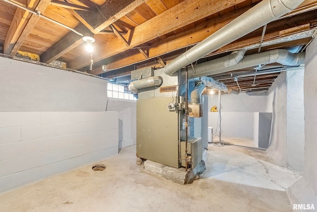 basement featuring heating unit