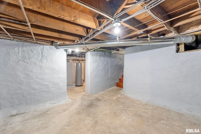 basement featuring gas water heater