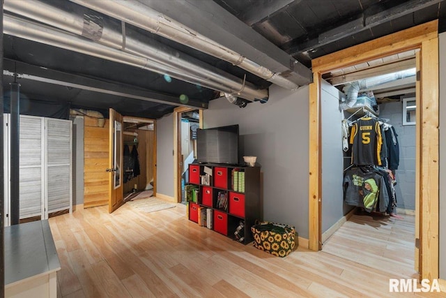 basement featuring wood-type flooring