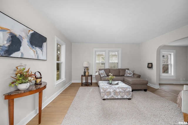 living room featuring light wood-type flooring