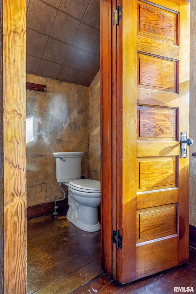 bathroom with wood-type flooring and toilet