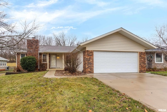 ranch-style house with a front yard and a garage