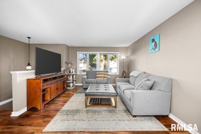 living room with dark wood-type flooring