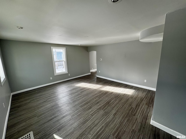 unfurnished room featuring dark wood-type flooring