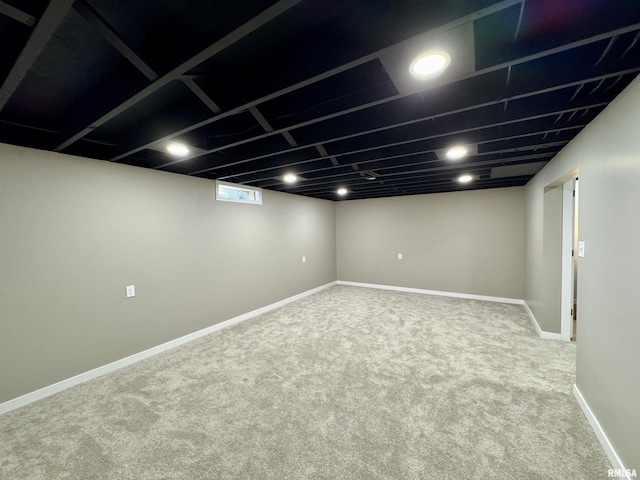 basement with carpet flooring