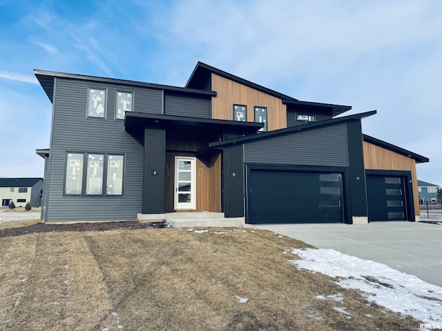 contemporary home featuring a garage