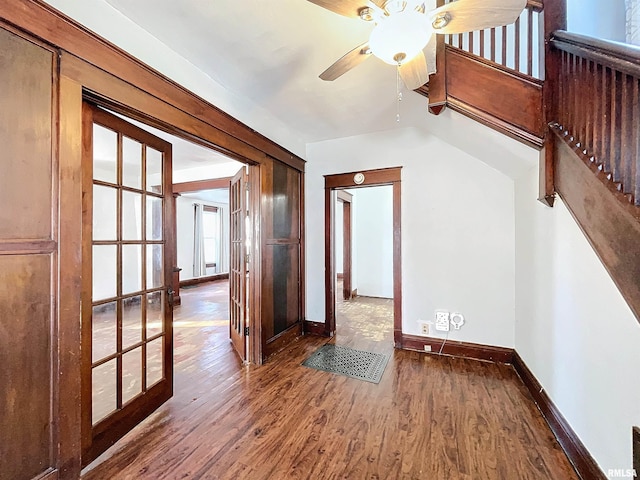 interior space with ceiling fan and hardwood / wood-style floors