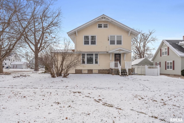 view of snow covered property