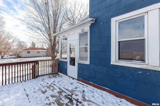 view of snow covered exterior