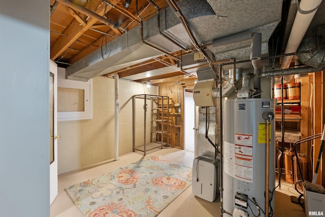 unfinished basement with water heater