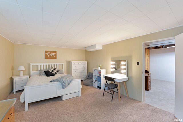 bedroom with light carpet