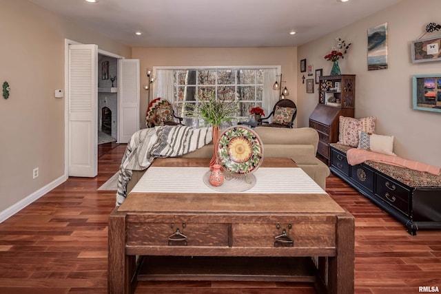 living room with dark wood-type flooring