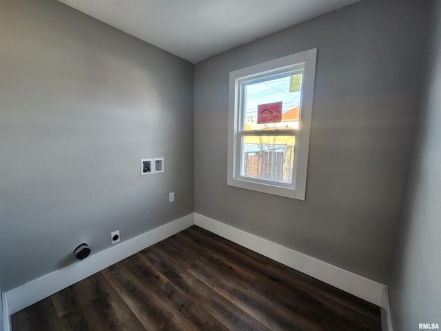 laundry area featuring washer hookup, electric dryer hookup, and dark hardwood / wood-style floors