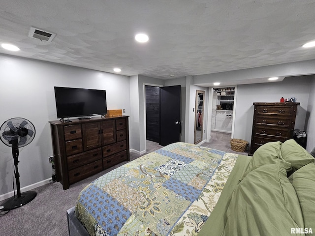 bedroom featuring light carpet