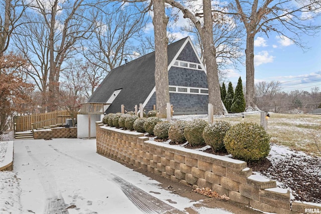 view of snow covered exterior