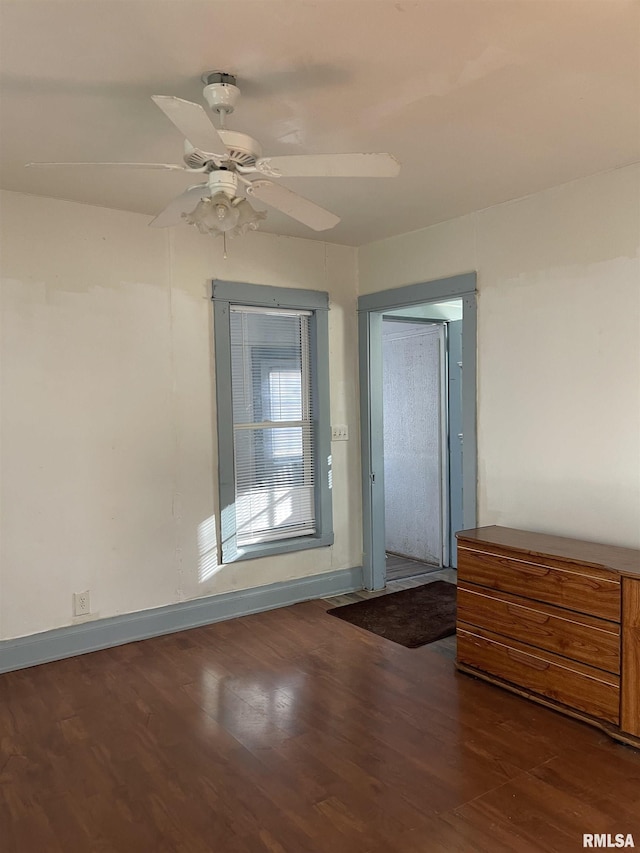 interior space featuring ceiling fan and wood-type flooring