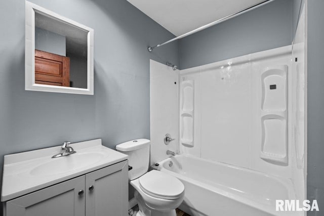 full bathroom with toilet, vanity, and bathing tub / shower combination