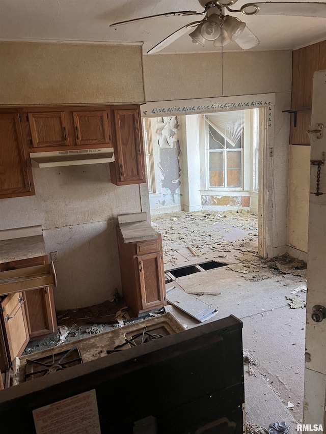 kitchen featuring ceiling fan