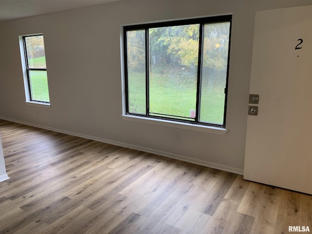 unfurnished room featuring light wood-type flooring and a healthy amount of sunlight