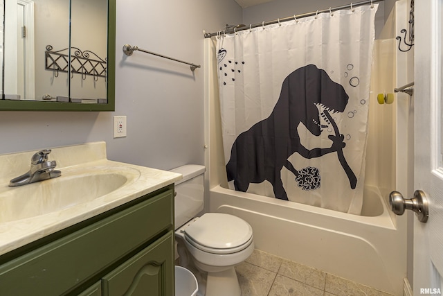 full bathroom with toilet, vanity, tile patterned flooring, and shower / bath combination with curtain