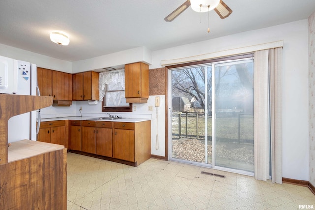 kitchen with ceiling fan and sink