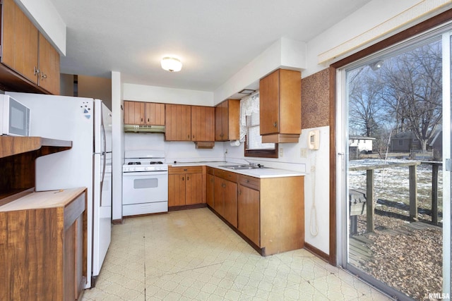 kitchen with sink and white appliances