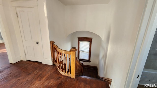 staircase featuring hardwood / wood-style flooring