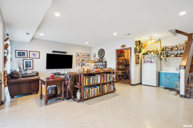 living room with indoor bar