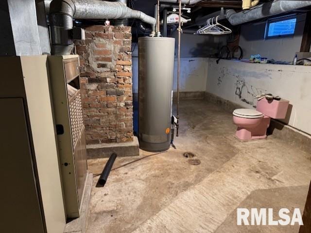 basement featuring water heater