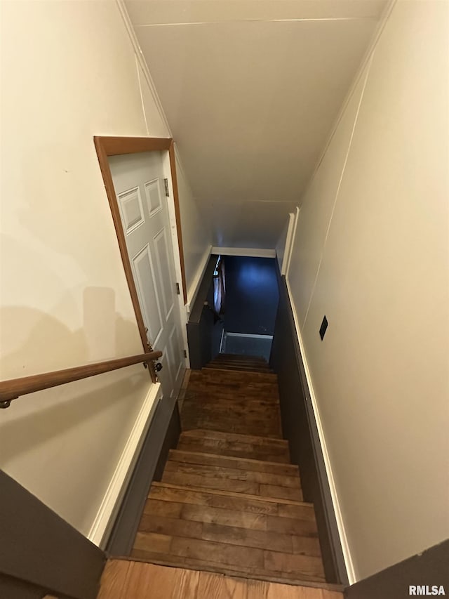 staircase featuring hardwood / wood-style floors