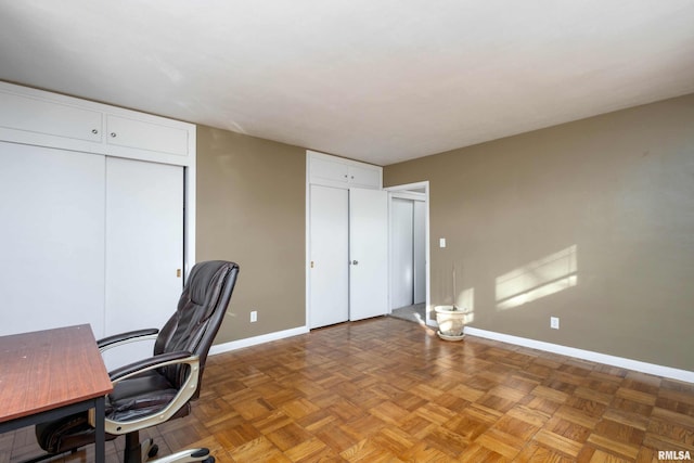 unfurnished office with parquet floors