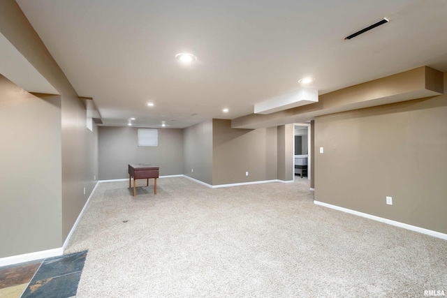 basement with carpet