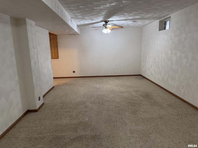 basement with carpet flooring